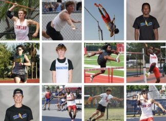 a collage of photos of athletes and their equipment
